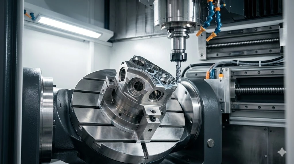 Chinese quality technician measuring the surface roughness of a mirror-finished aluminum component with a digital tester